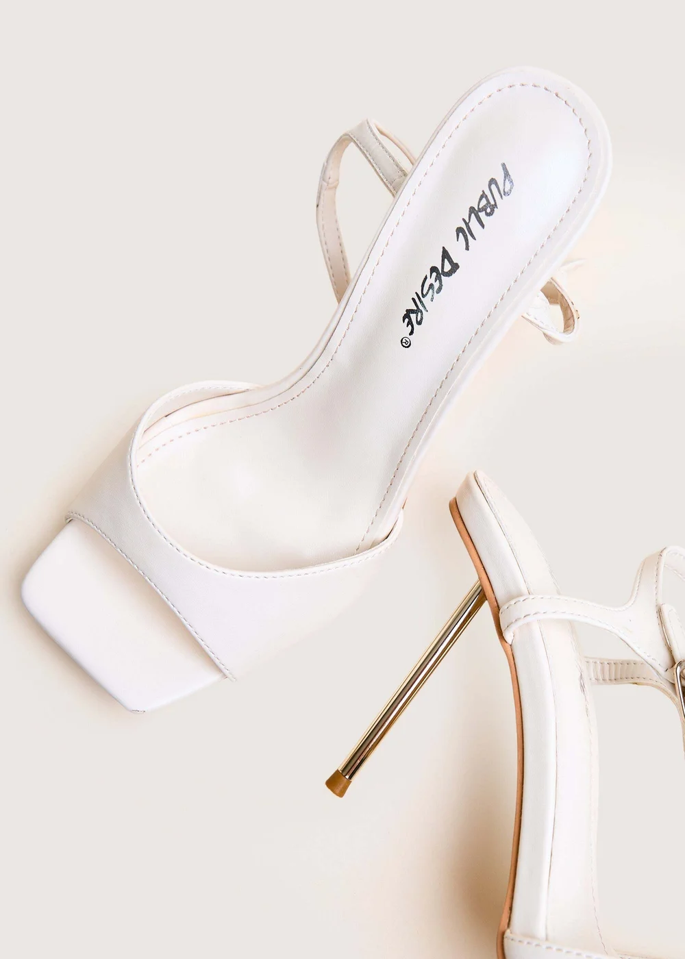 Public Desire Vain Cream & Gold Pu Barley There Pencil Stiletto High Heels - 4 Image 4