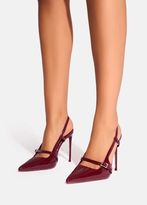 Public Desire Forget Me Not Burgundy Embellished Buckle Detail Sling Back Court Heels - 8 Image 4