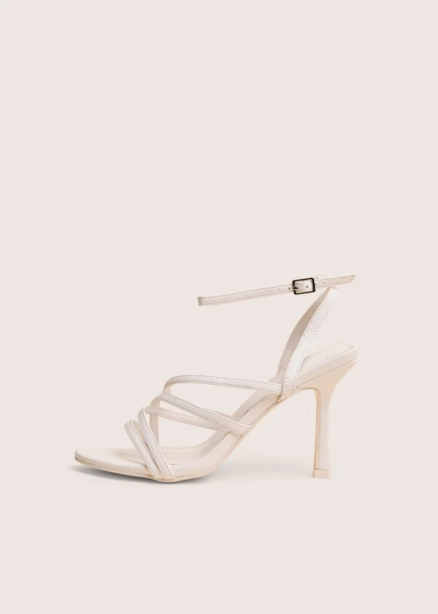 Public Desire Free Spirit White Strappy Round Toe Mid Heels