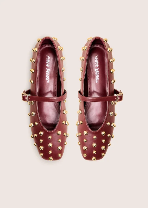 Public Desire Elsie Burgundy Studded Ballerina Flats - 7 Image 2