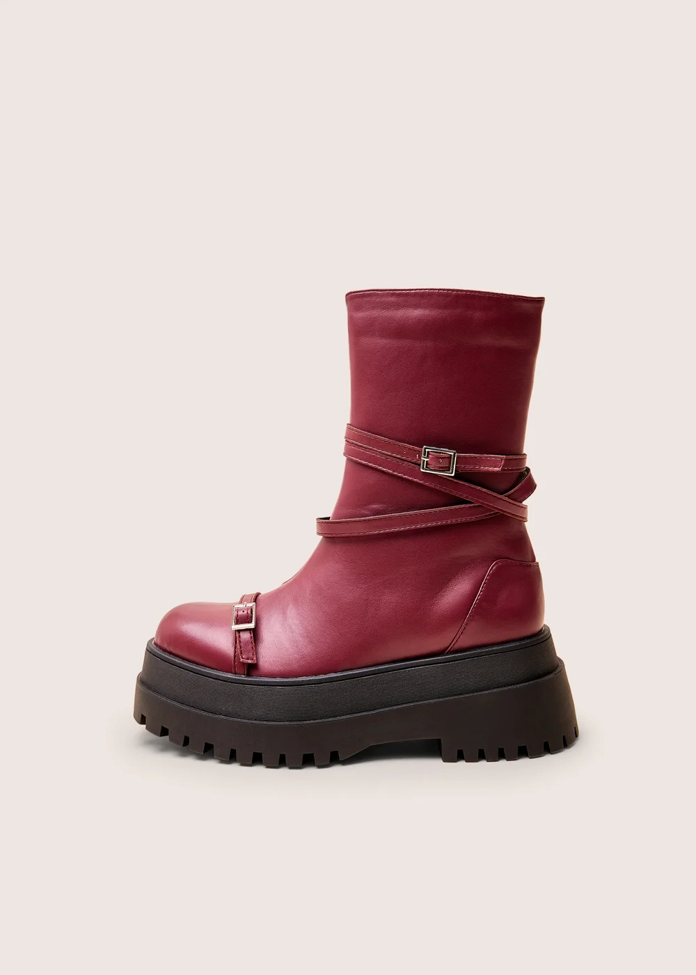 Public Desire Odessa Burgundy Multi Strap Detail Chunky Sole Ankle Boots - 8 Image 1