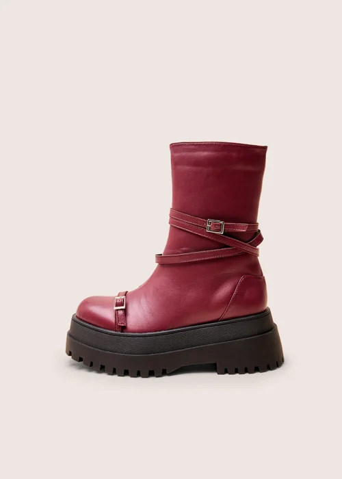 Public Desire Odessa Burgundy Multi Strap Detail Chunky Sole Ankle Boots - 8 Image 1