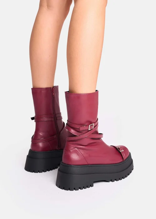 Public Desire Odessa Burgundy Multi Strap Detail Chunky Sole Ankle Boots - 8 Image 3