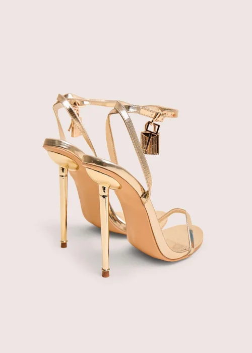 Public Desire Ti Amo Gold Wide Fit Metallic PU Padlock Detail Barely There Pointed Toe Stilettos Heels - 3 Image 3