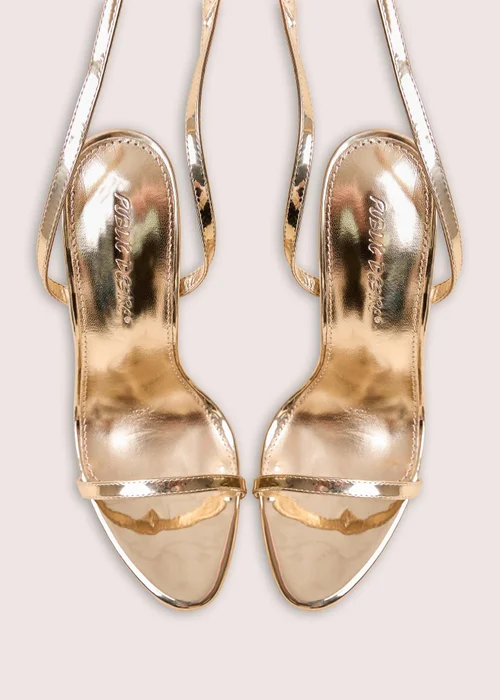 Public Desire Ti Amo Gold Wide Fit Metallic PU Padlock Detail Barely There Pointed Toe Stilettos Heels - 3 Image 2
