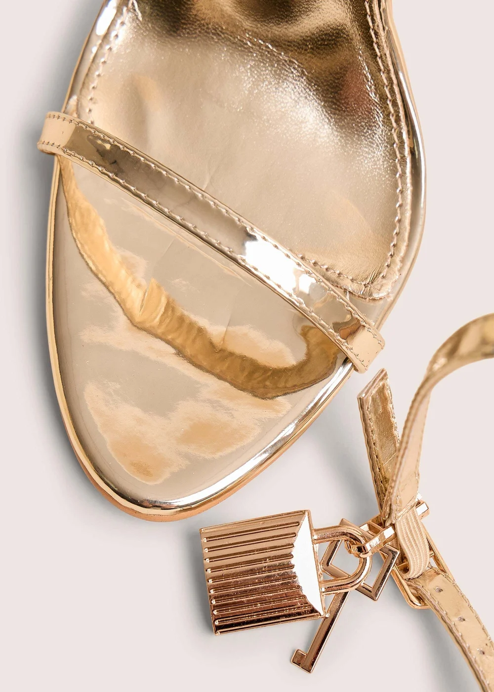 Public Desire Ti Amo Gold Wide Fit Metallic PU Padlock Detail Barely There Pointed Toe Stilettos Heels - 3 Image 4