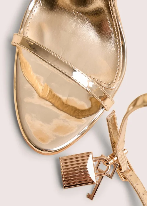 Public Desire Ti Amo Gold Wide Fit Metallic PU Padlock Detail Barely There Pointed Toe Stilettos Heels - 3 Image 4