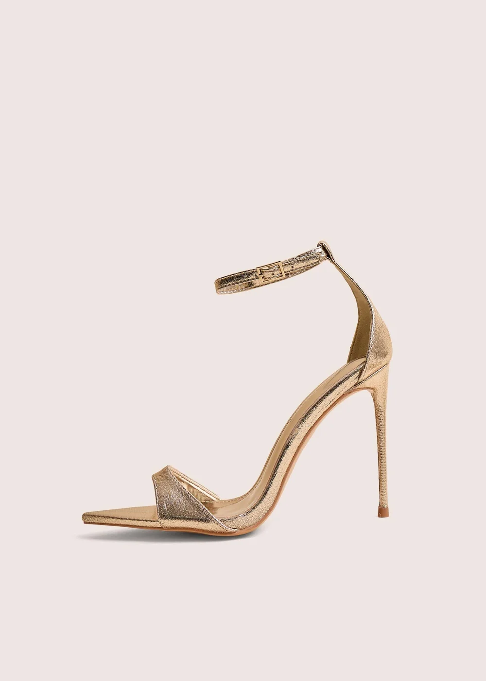 Public Desire Kelisa Gold Cracked Pu Pointed Toe Barely There Stiletto High Heels - 8 Image 1