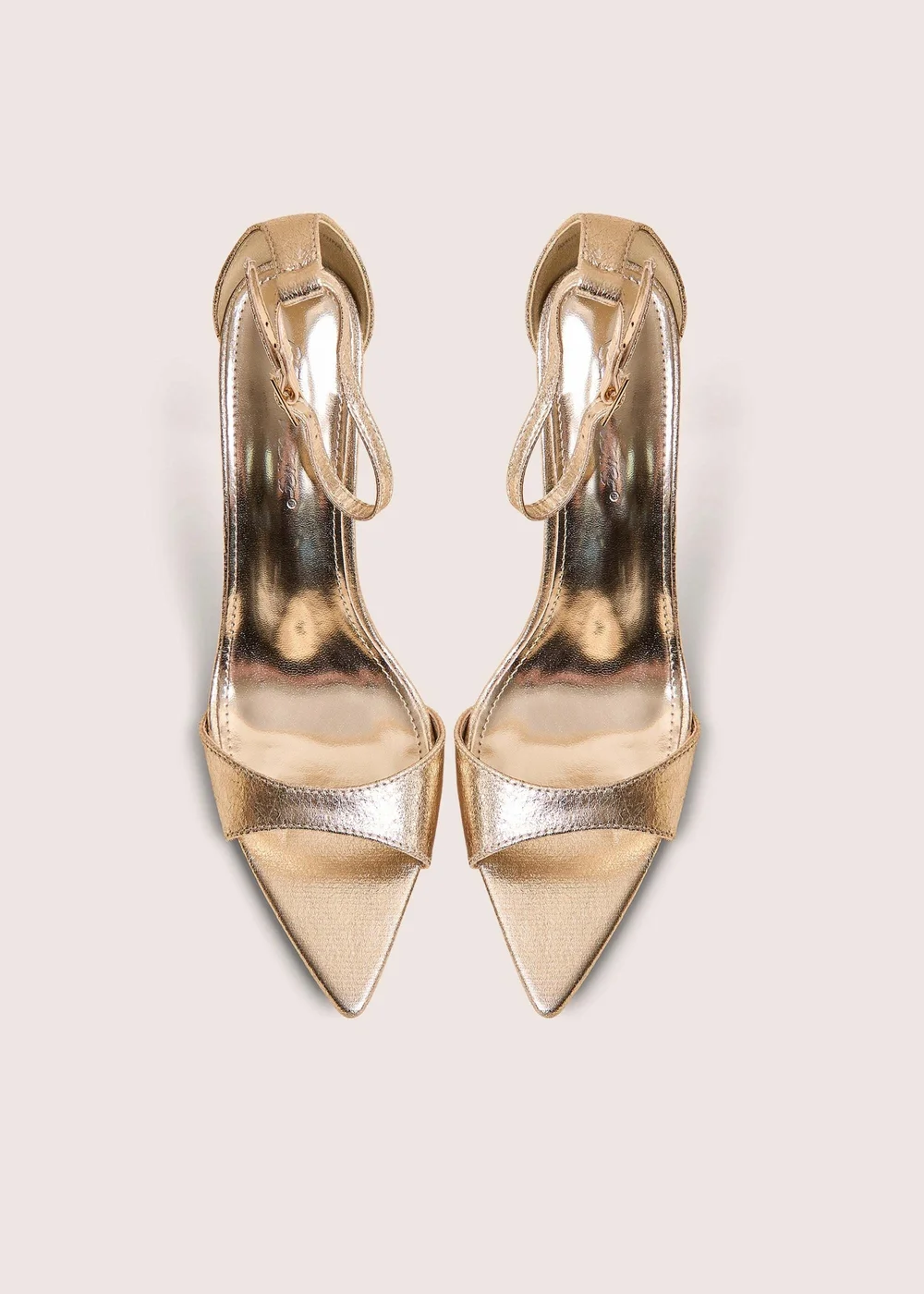Public Desire Kelisa Gold Cracked Pu Pointed Toe Barely There Stiletto High Heels - 8 Image 2