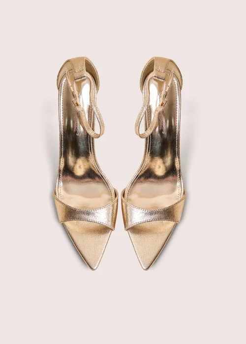 Public Desire Kelisa Gold Cracked Pu Pointed Toe Barely There Stiletto High Heels - 8 Image 2