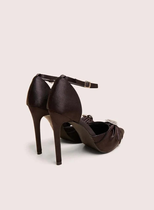Public Desire Meant To Be Black Satin Diamante Heart Court Stiletto Heel - 8 Image 3