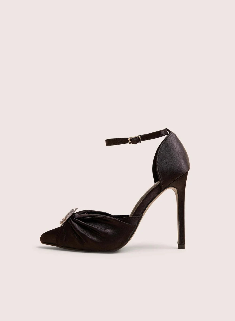 Public Desire Meant To Be Black Satin Diamante Heart Court Stiletto Heel - 8 Image 1