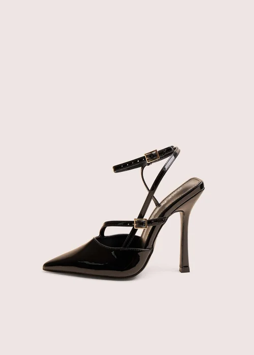 Public Desire Idol Black Patent Buckle Strappy Detail Stiletto Court High Heels - 7 Image 1