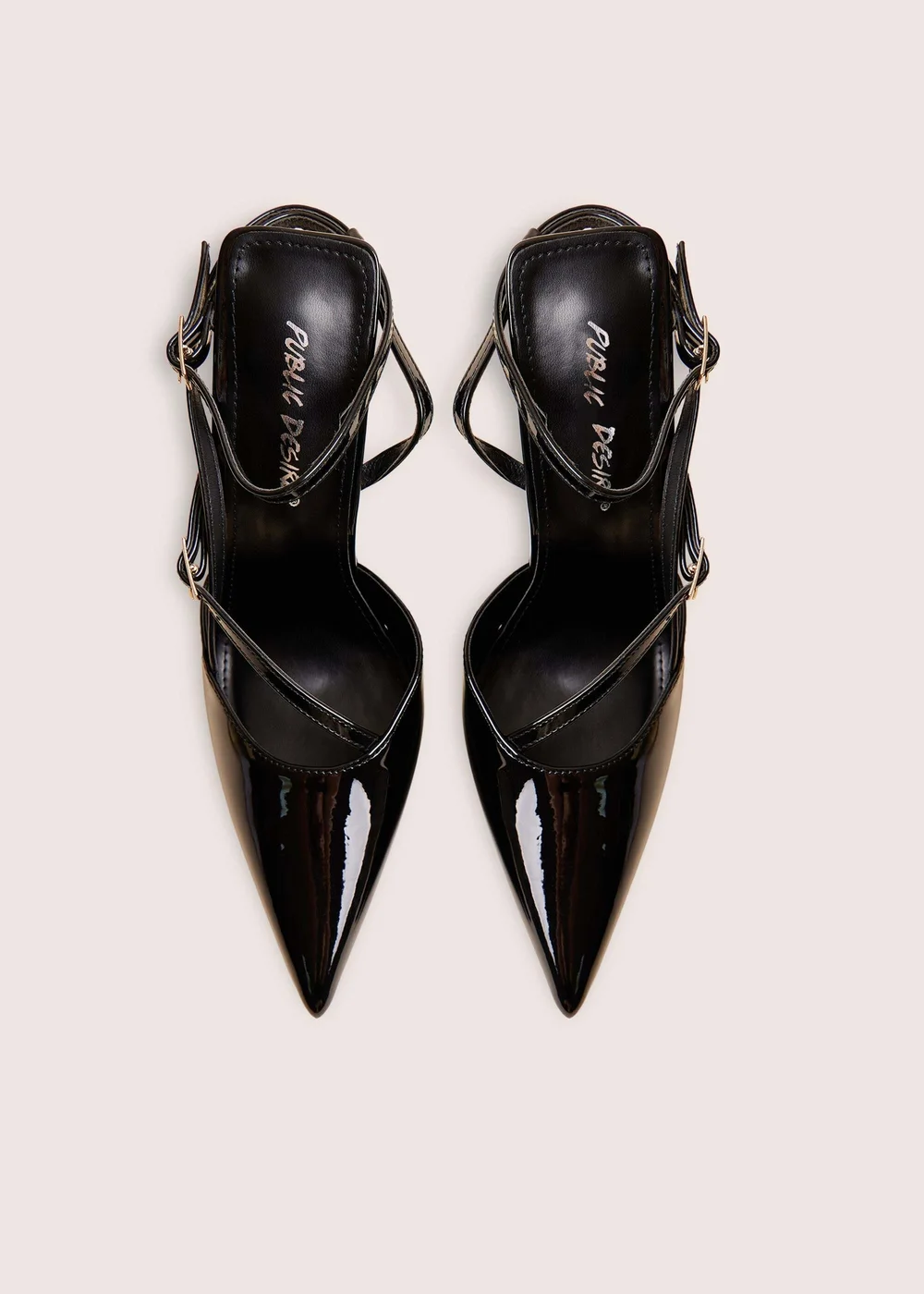 Public Desire Idol Black Patent Buckle Strappy Detail Stiletto Court High Heels - 7 Image 2
