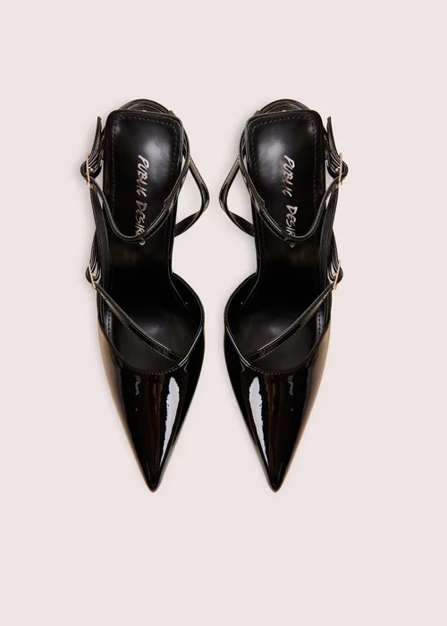 Public Desire Idol Black Patent Buckle Strappy Detail Stiletto Court High Heels - 7 Image 2