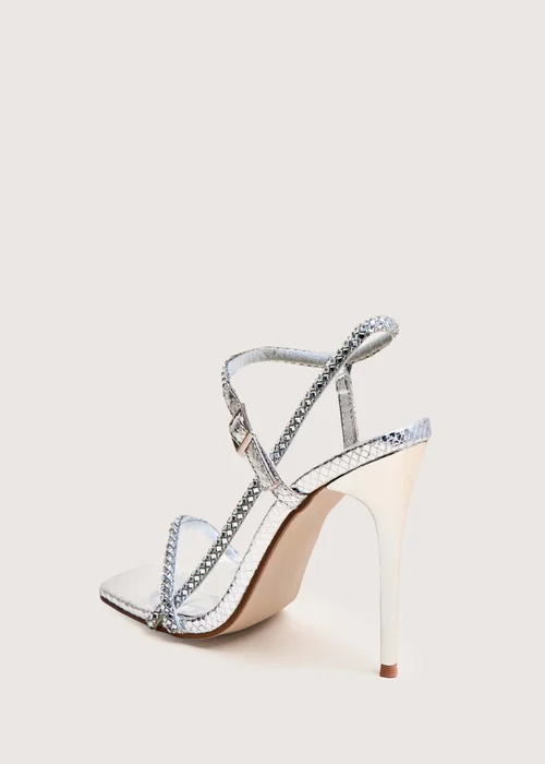 Public Desire Last Night Silver Snake Pu Diamante Strap Stiletto High Heels - 4 Image 3