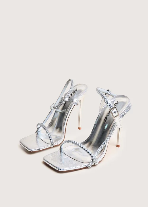 Public Desire Last Night Silver Snake Pu Diamante Strap Stiletto High Heels - 4 Image 1