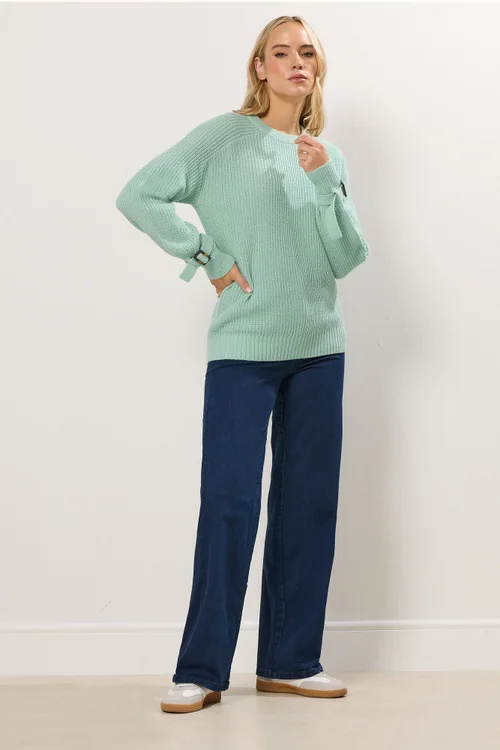 Long Tall Sally Green Knitted Buckle Sleeve Jumper - 22-24 Image 2
