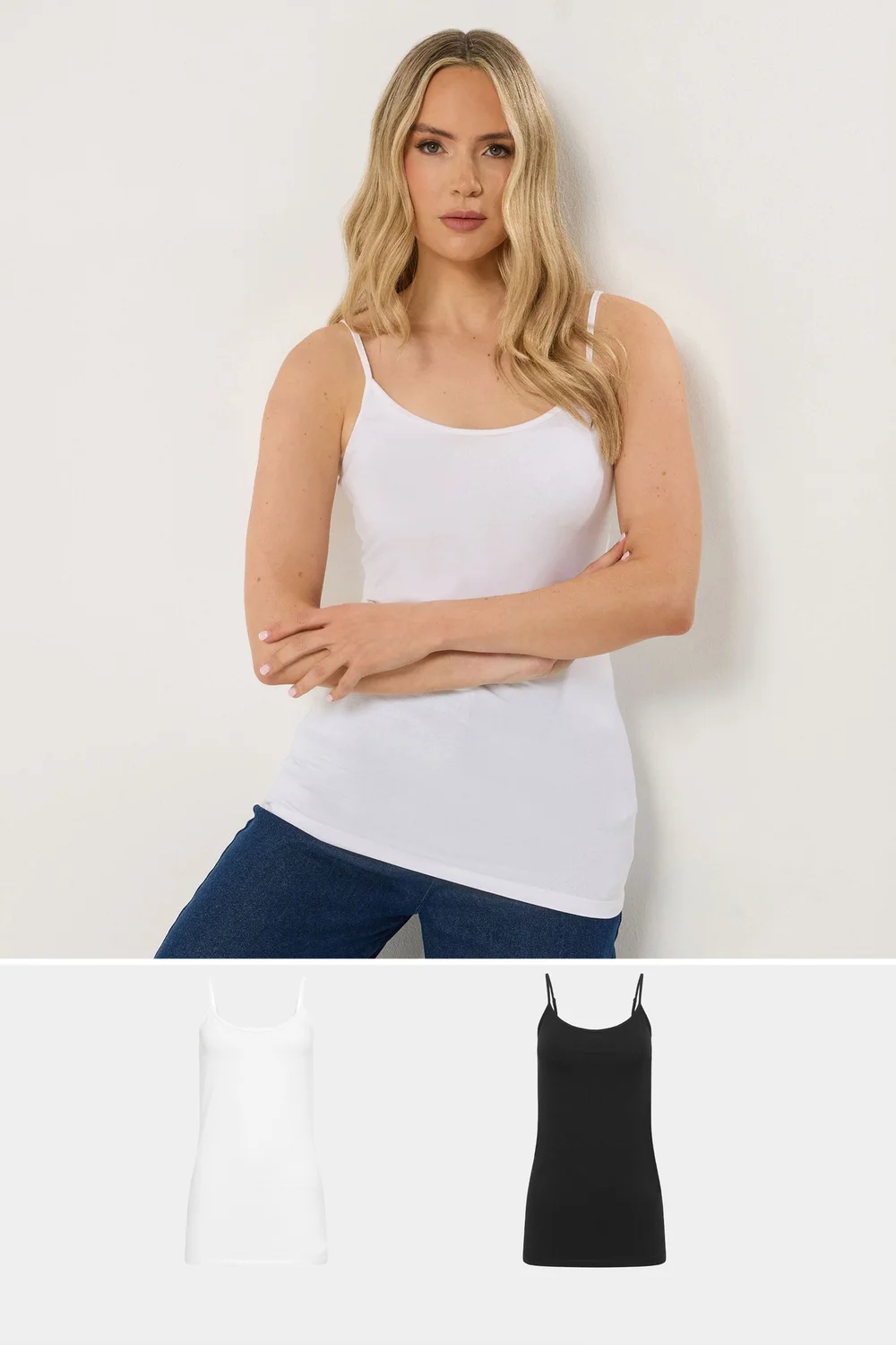 Long Tall Sally 2 Pack Black & White Cami Vest Tops - 10 Image 1