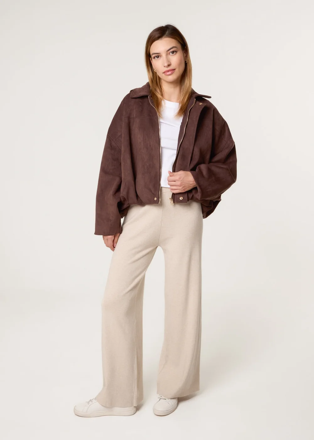 Blue Vanilla Beige Knitted Wide Leg Trousers - M/L Image 1