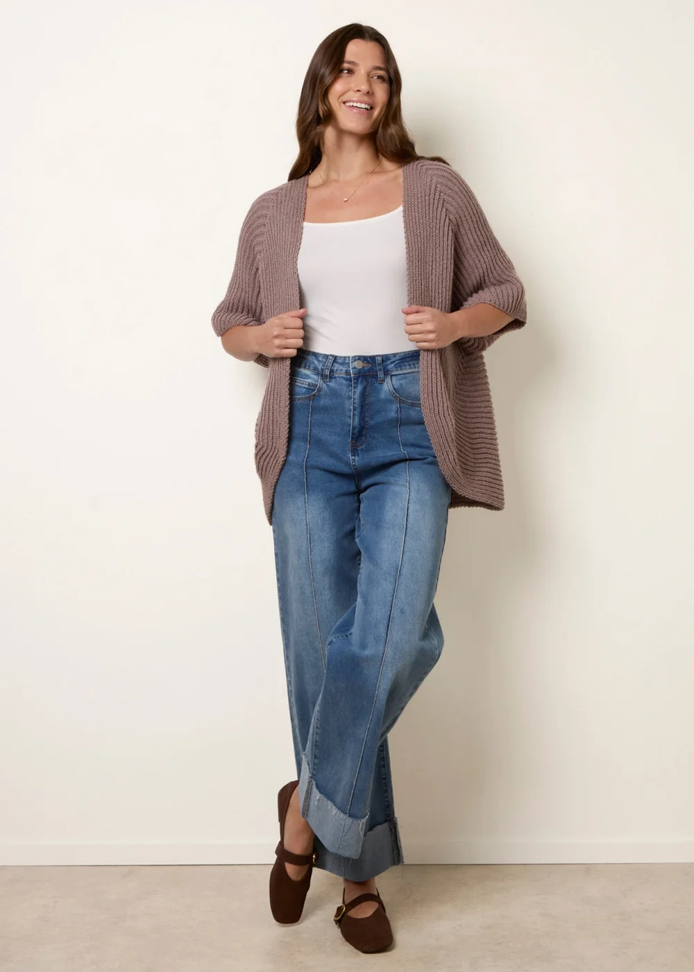 Blue Vanilla Beige Pointelle Knit Cardigan - S/M Image 2