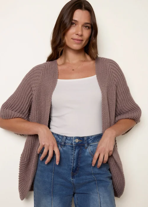 Blue Vanilla Beige Pointelle Knit Cardigan - S/M Image 3