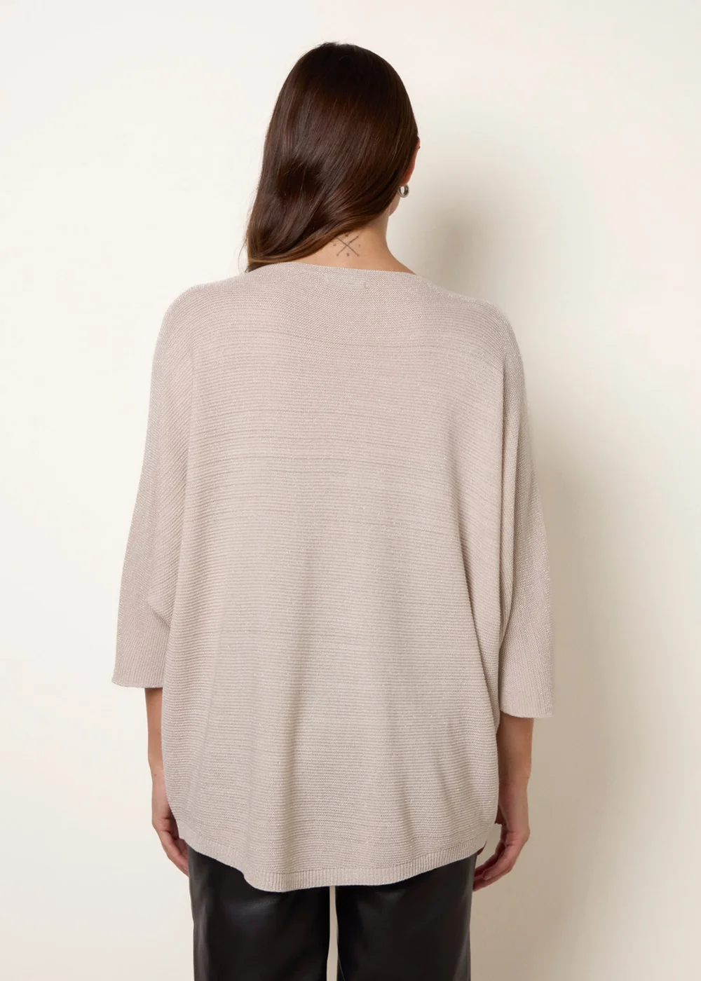 Blue Vanilla Beige Metallic V Neck Knitted Ripple Jumper - One Size Image 4