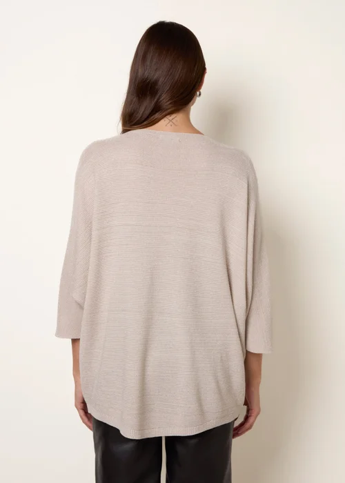 Blue Vanilla Beige Metallic V Neck Knitted Ripple Jumper - One Size Image 4