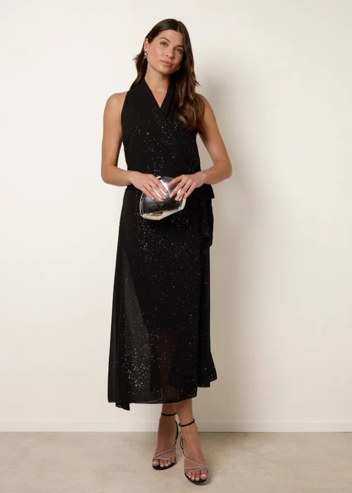 Blue Vanilla Black Wrap Knit Halter Shape Dress - M Image 3