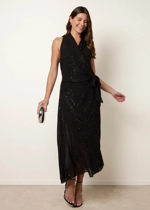 Blue Vanilla Black Wrap Knit Halter Shape Dress - M Image 1