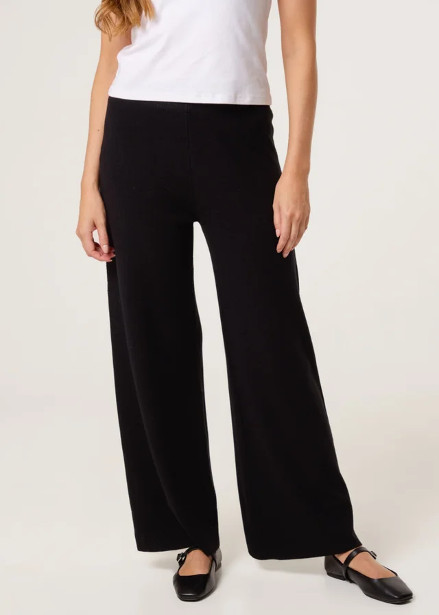 Blue Vanilla Black Knitted Wide Leg Trousers