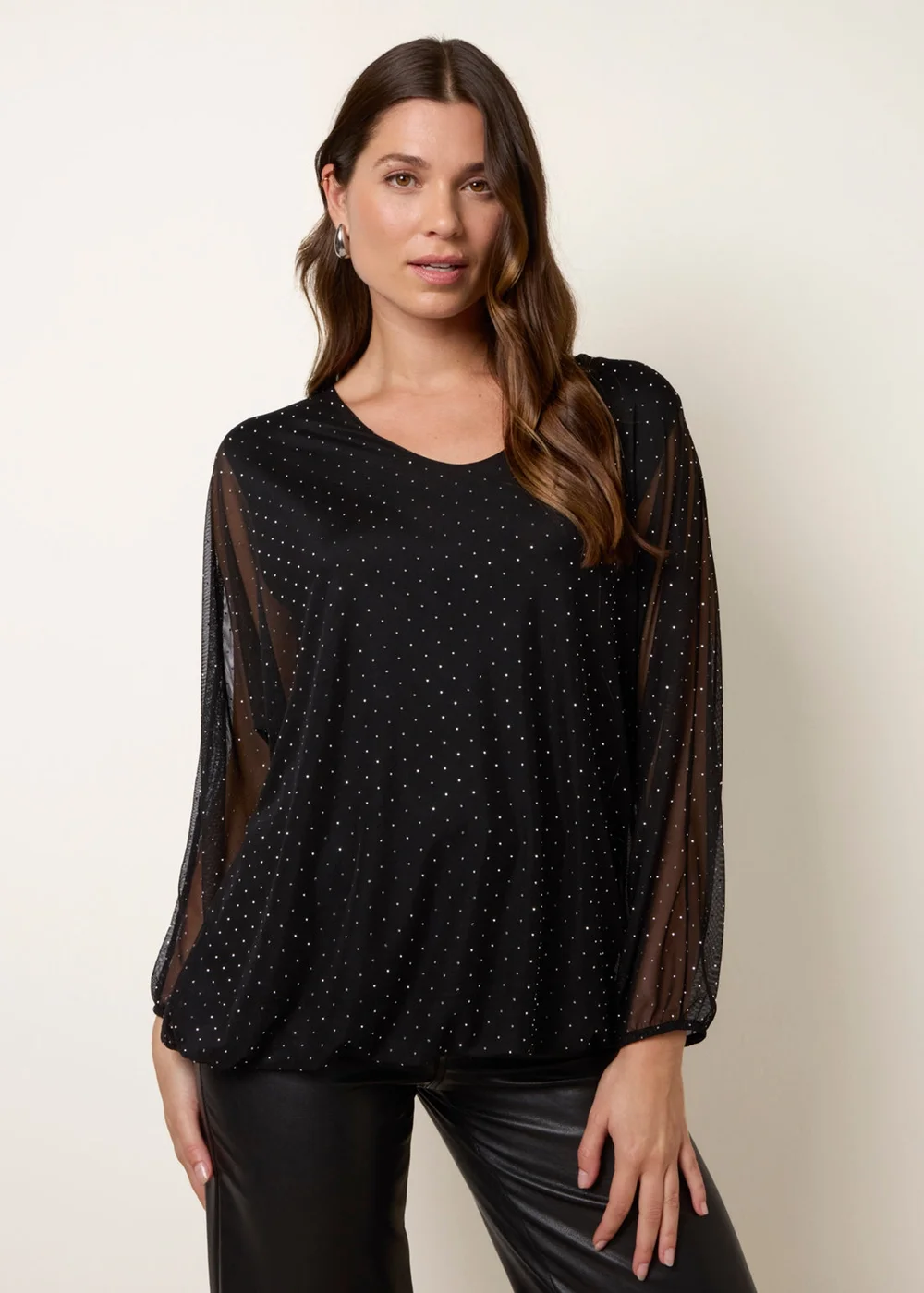 Blue Vanilla Black Diamante V Neck Batwing Blouse - One Size Image 1