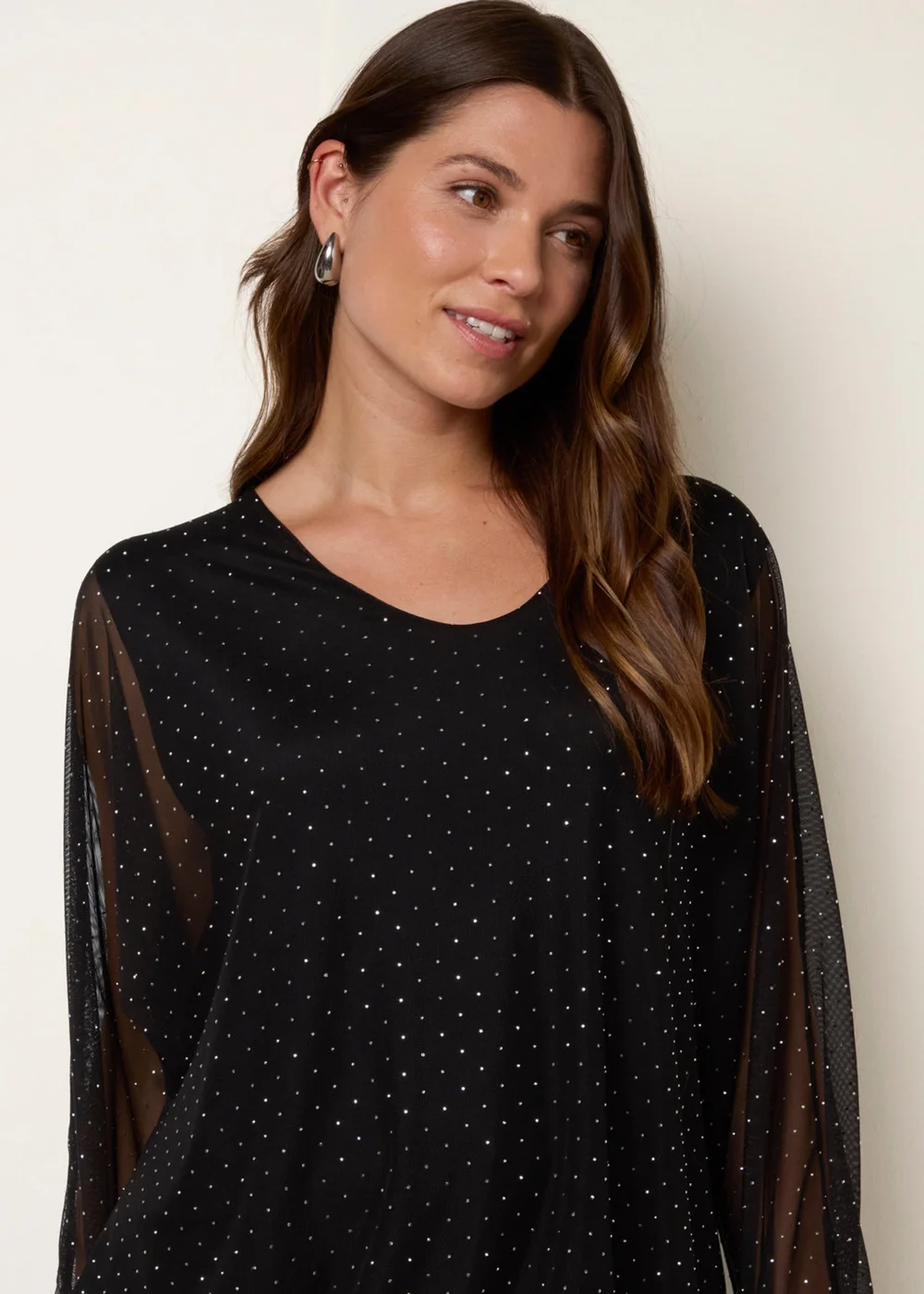 Blue Vanilla Black Diamante V Neck Batwing Blouse - One Size Image 3