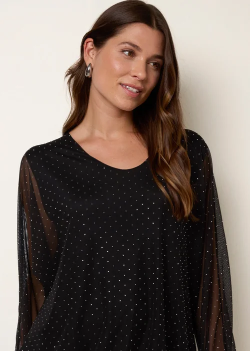 Blue Vanilla Black Diamante V Neck Batwing Blouse - One Size Image 3