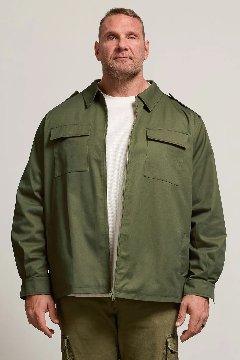 BadRhino Khaki Green Military Zip Through Overshirt - 5-6XL Image 2