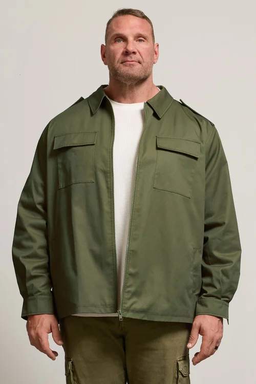 BadRhino Khaki Green Military Zip Through Overshirt - 5-6XL Image 2