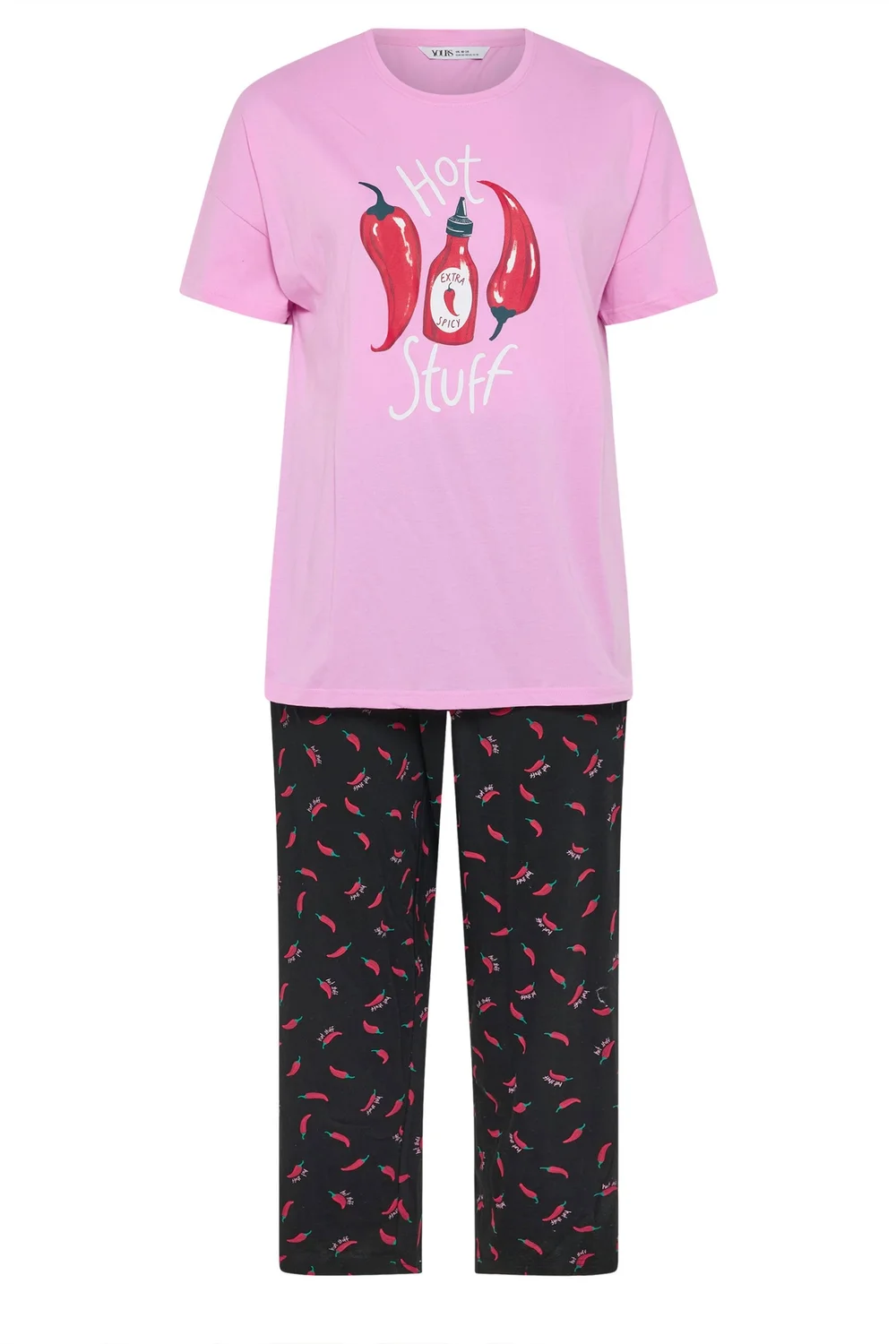 Yours Curve Pink 'Hot Stuff' Wide Leg Striped Pyjama Set - Size 14-16 Image 5