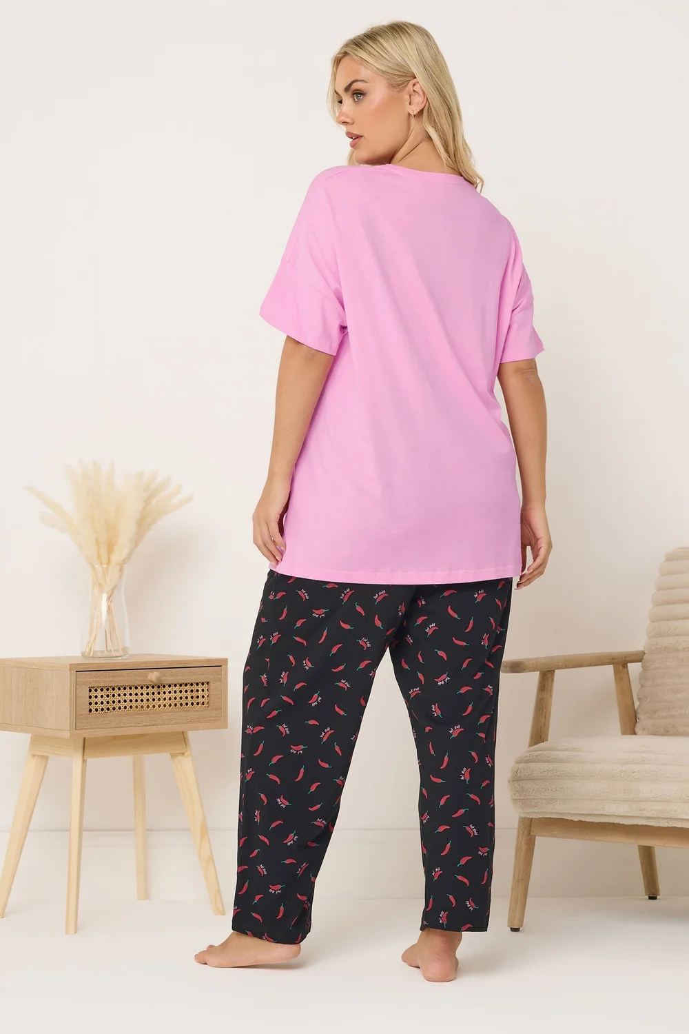 Yours Curve Pink 'Hot Stuff' Wide Leg Striped Pyjama Set - Size 14-16 Image 3