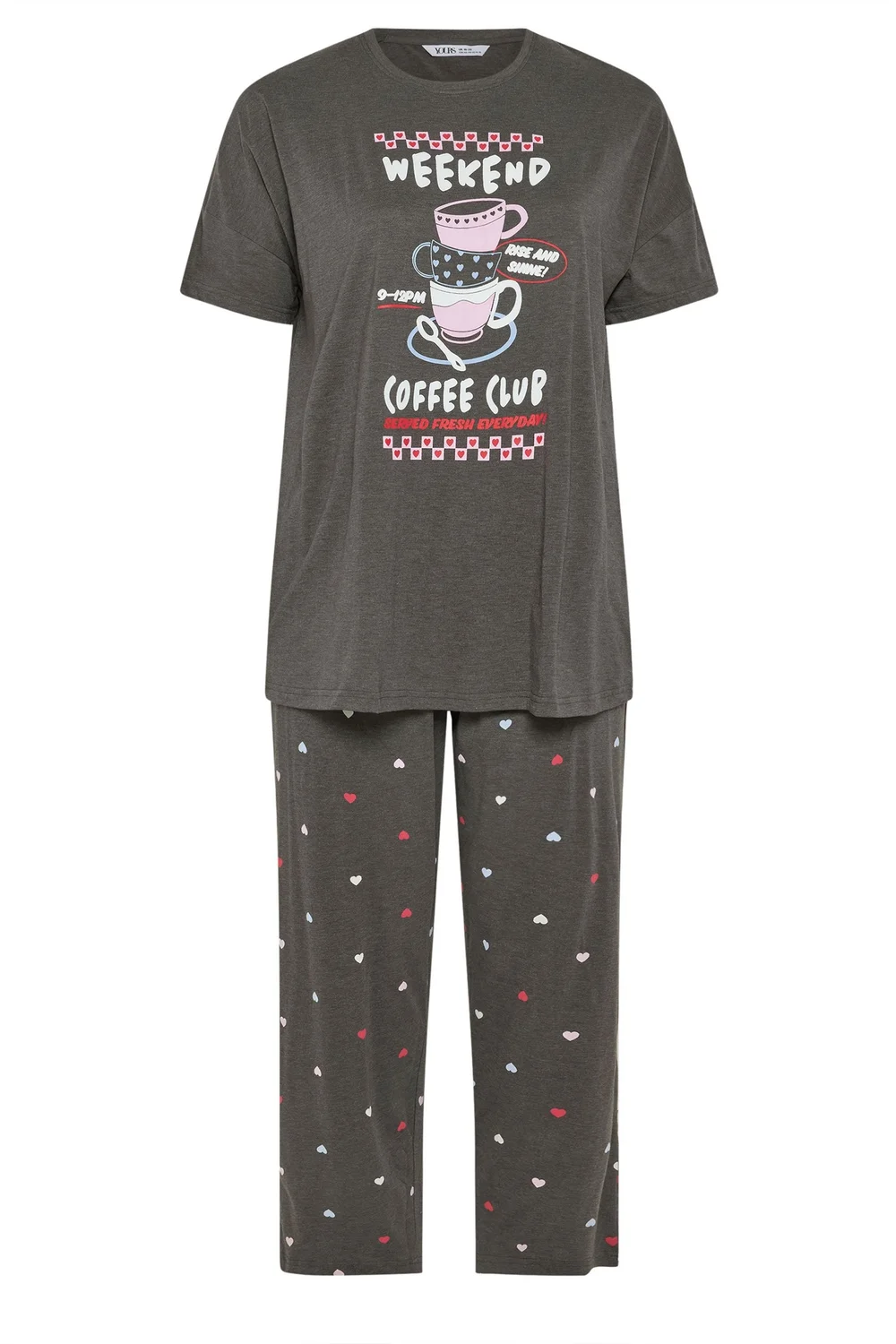 Yours Curve Brown 'Weekend Coffee Club' Wide Leg Pyjama Set - Size 18-20 Image 5