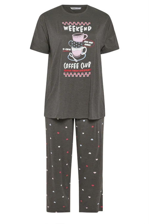 Yours Curve Brown 'Weekend Coffee Club' Wide Leg Pyjama Set - Size 18-20 Image 5