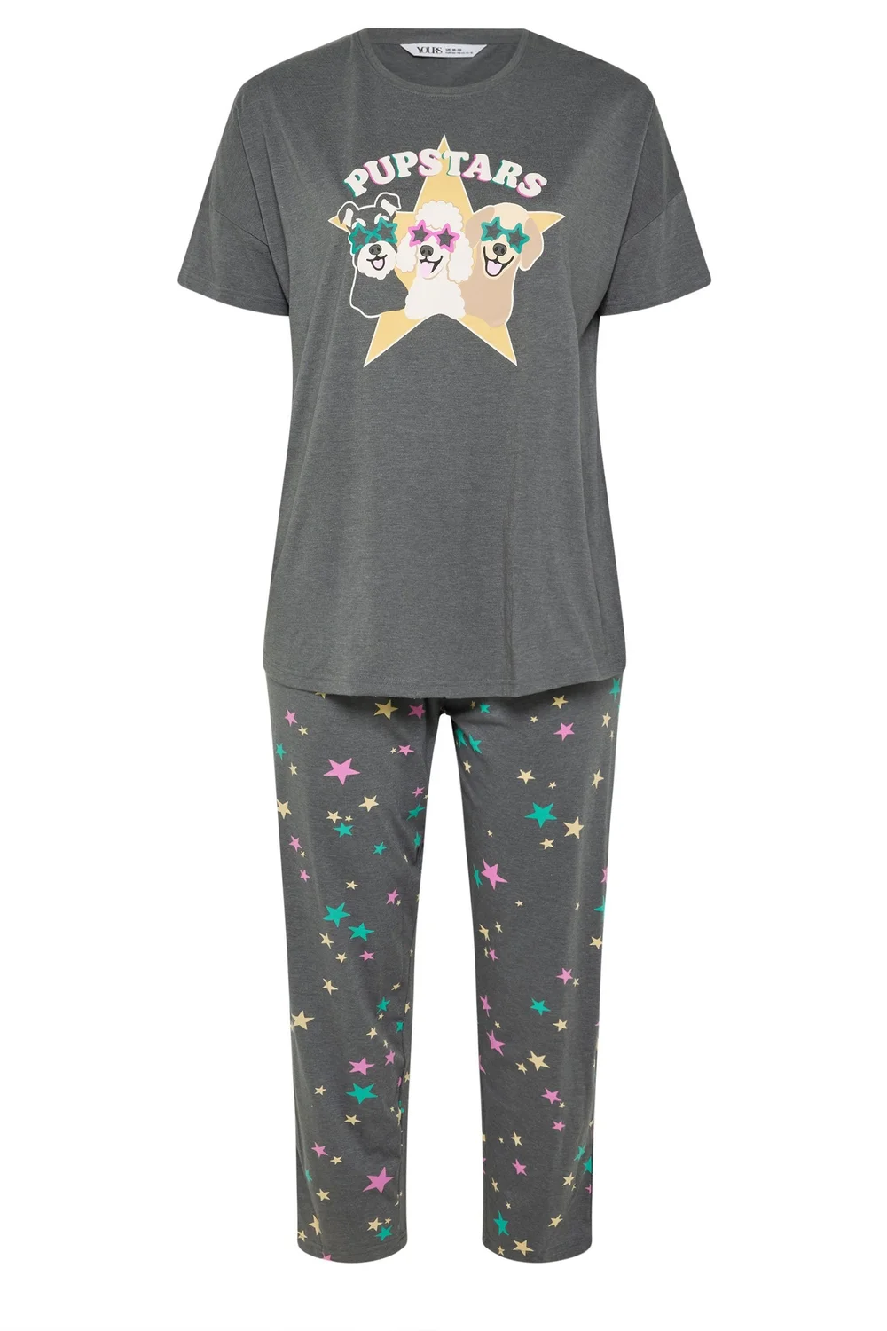 Yours Curve Charcoal Grey 'Pupstars' Pyjama Set - 22-24 Image 5