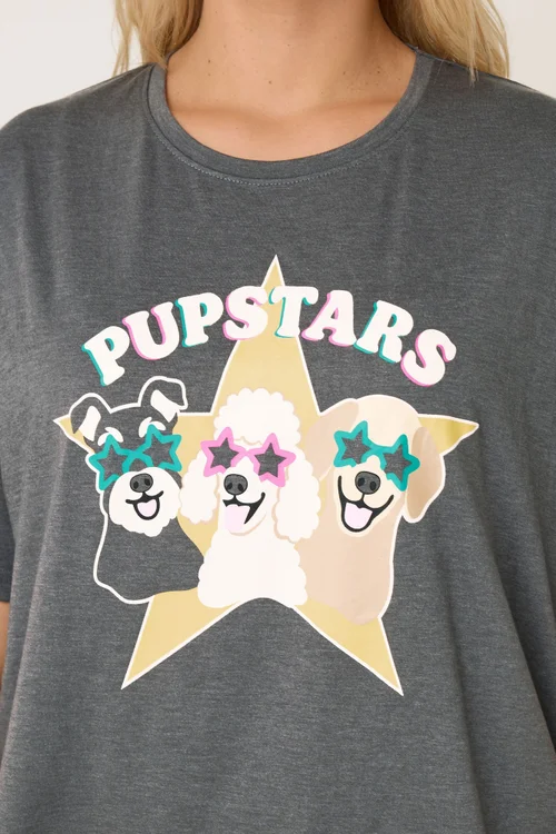 Yours Curve Charcoal Grey 'Pupstars' Pyjama Set - 22-24 Image 4