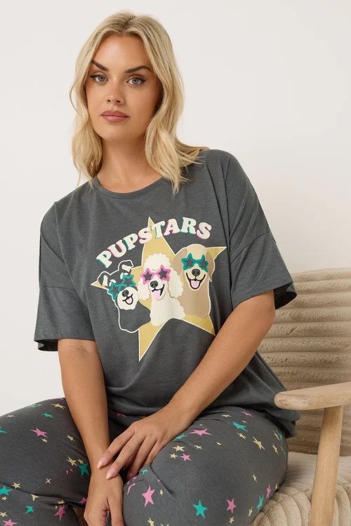 Yours Curve Charcoal Grey 'Pupstars' Pyjama Set - 22-24 Image 2