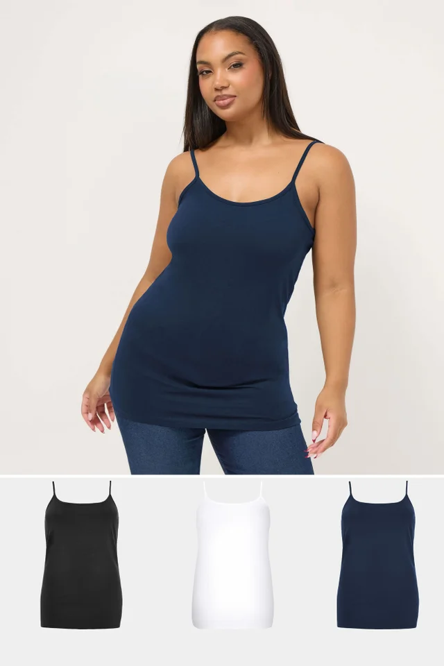 Yours 3 Pack Curve Black & Navy Blue Cami Tops