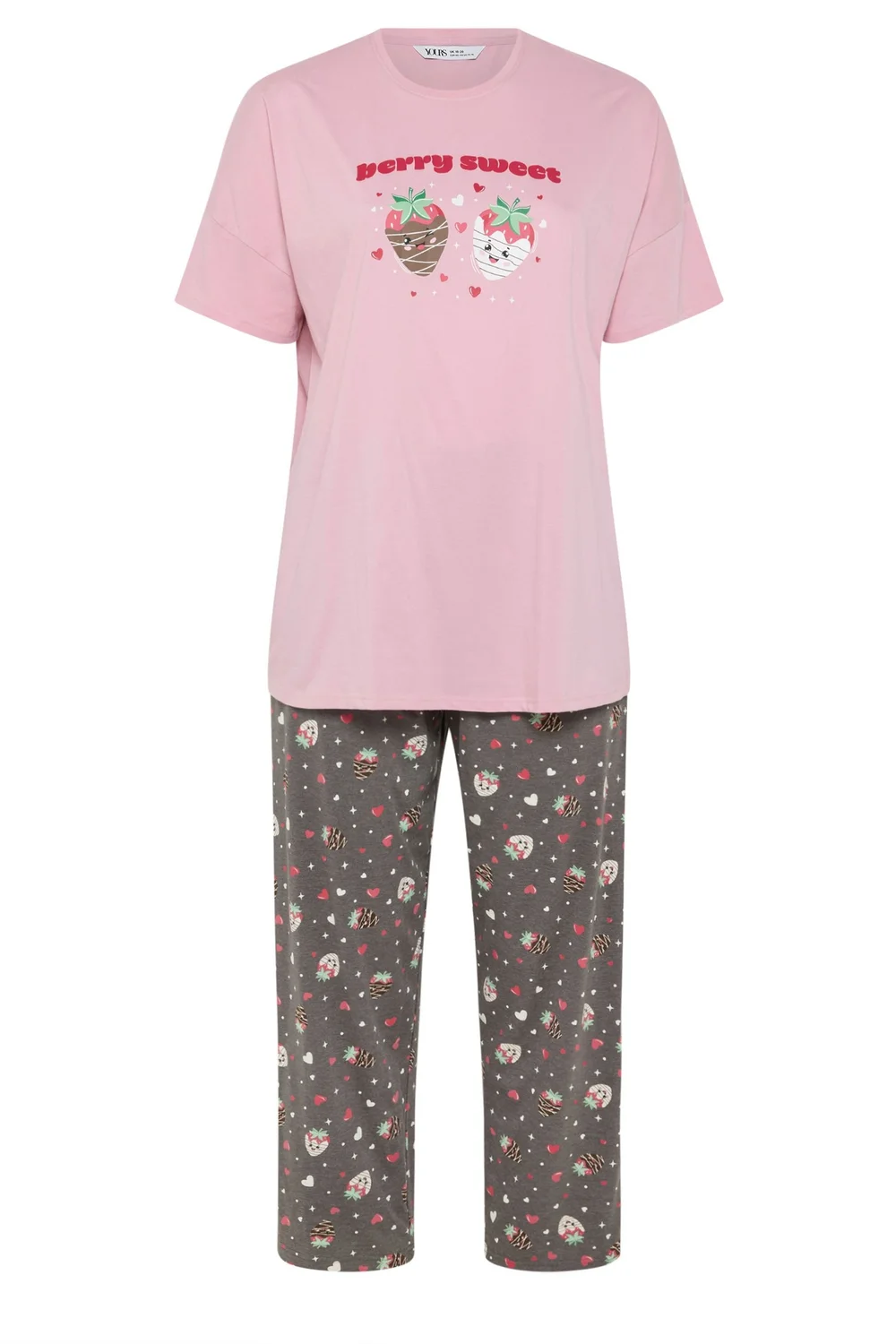 Yours Curve Pink 'Berry Sweet' Wide Leg Pyjama Set - Size 26-28 Image 5