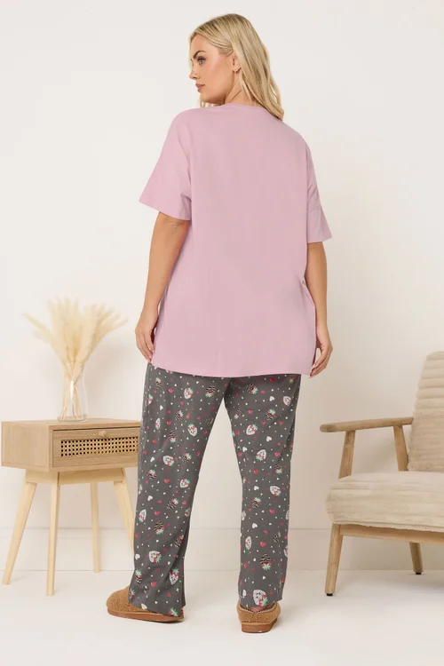 Yours Curve Pink 'Berry Sweet' Wide Leg Pyjama Set - Size 26-28 Image 3