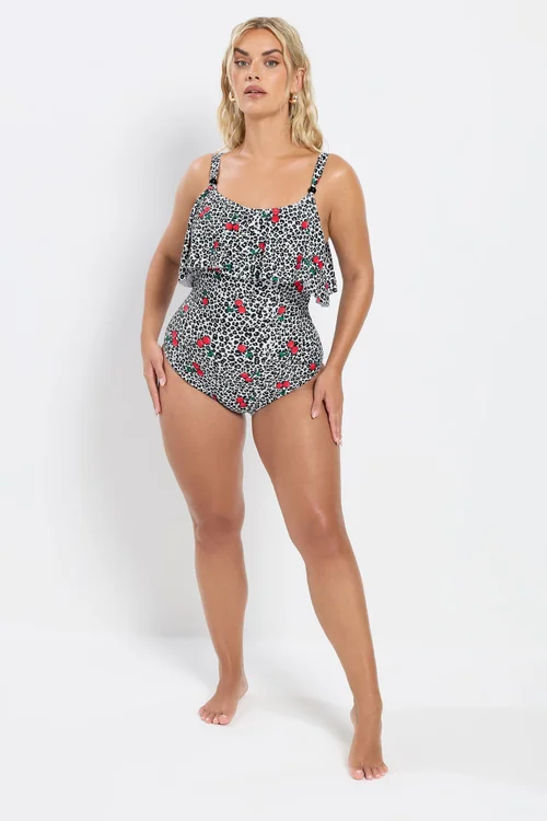 Yours Curve White Leopard Print Frill Swimsuit - 16 Image 2