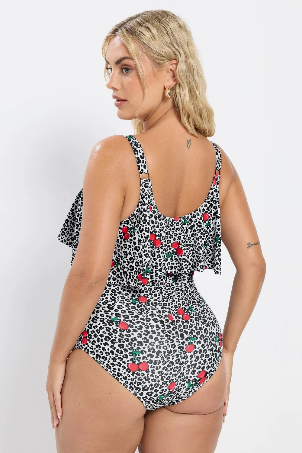 Yours Curve White Leopard Print Frill Swimsuit - 16 Image 3