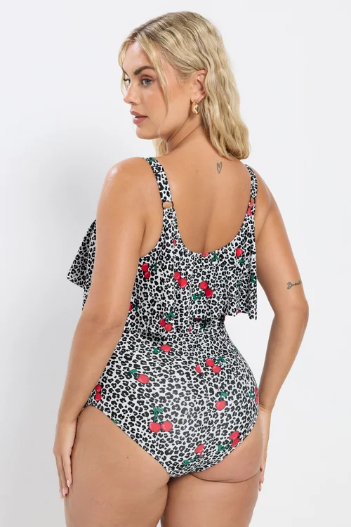 Yours Curve White Leopard Print Frill Swimsuit - 16 Image 3