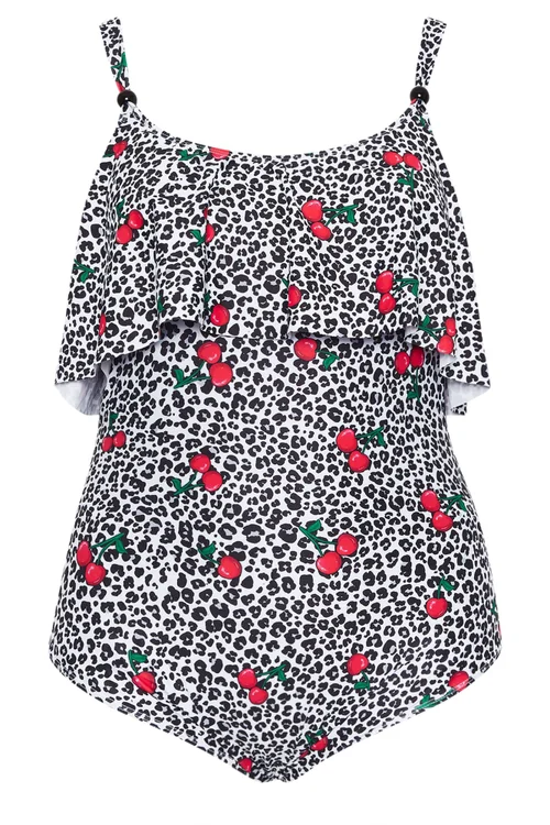 Yours Curve White Leopard Print Frill Swimsuit - 16 Image 5